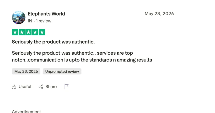 Customer review on Trustpilot